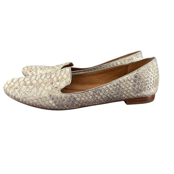 COACH Catrin Flats Size 9.5 B Snakeskin Embossed Texture Leather Metallic Loafer - Picture 5 of 10